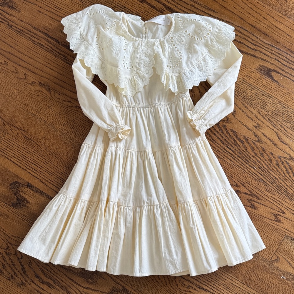 Petite Amalie Cream Kids Dress with Broderie Lace Collar size 4 ✨